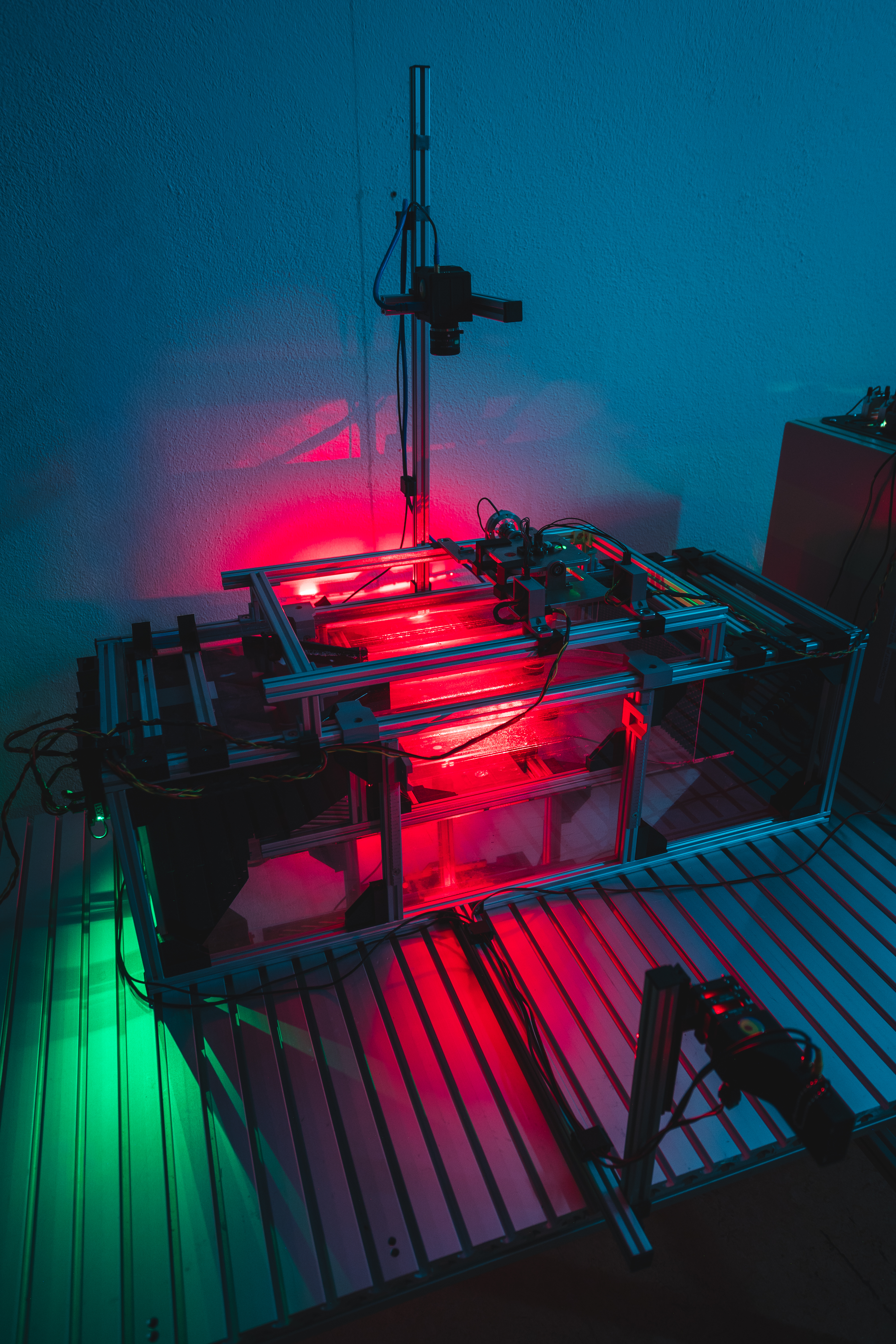 V1 complete laser-PIV setup operating with red laser-sheet illumination